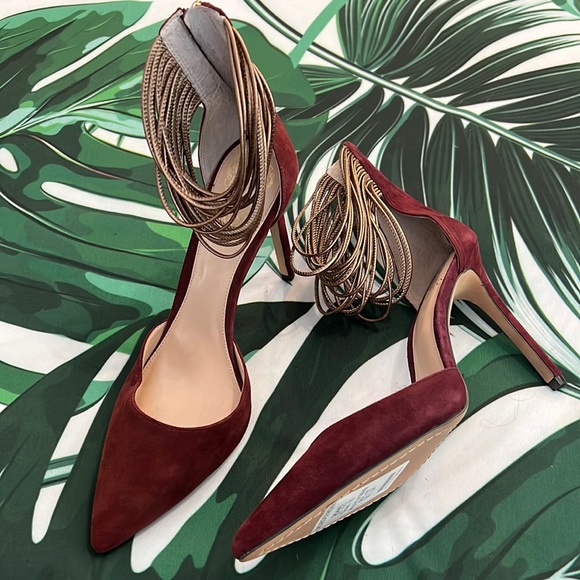 Vince Camuto Shoes - Vince Camuto burgundy suede heels with ankle strap detail